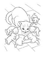 coloriage chatte et ses chatons buvant du lait
